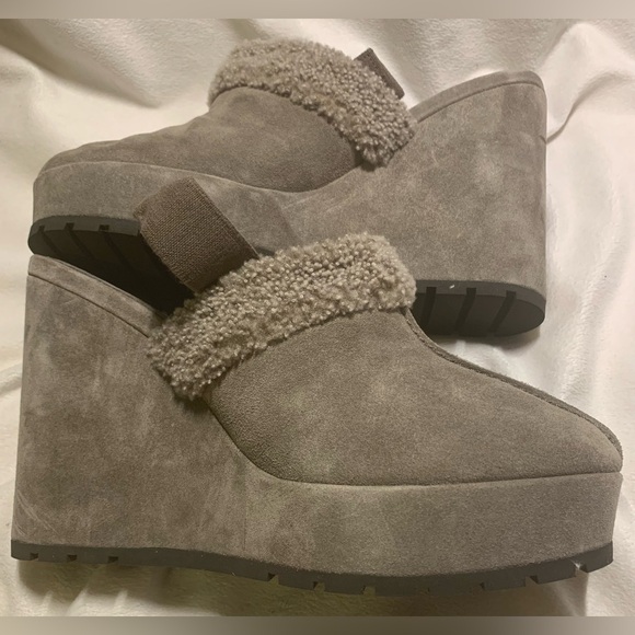 Brunello Cucinelli Suede Shearling Wedge Slingback Clogs Grey size EU 39 / US 9 - Picture 12 of 14